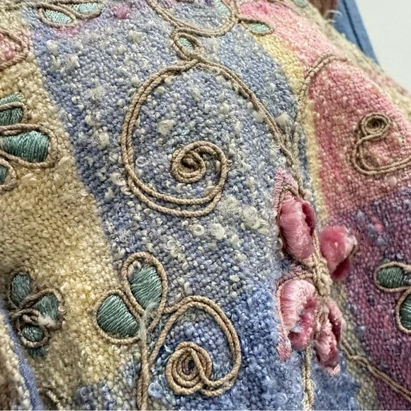 TanTrums vintage Y2K 1990s Embroidered Floral Patchwork Vest in Pastel Stripes M - Picture 4 of 9